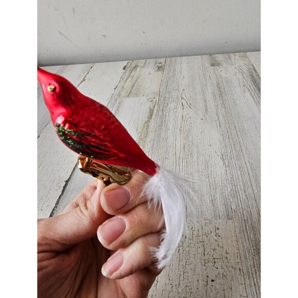 Glass bird ornament clip red glitter feather mini Xmas tree - Picture 6 of 7